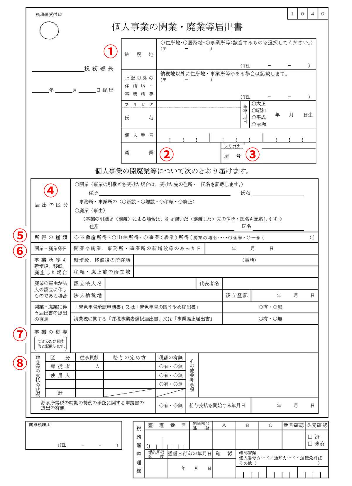 個人事業の開業・廃業等届出書